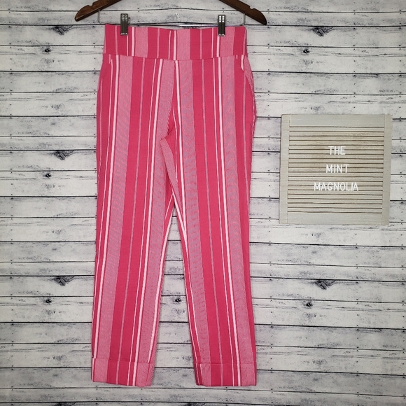 New York & Company Pants - New York & Co Pink & White Striped Pull-on Crop